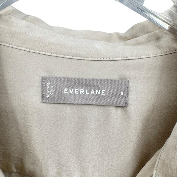 Everlane Cream Gray Silver Satin Silk Long Sleeve Button Up Collared Blouse - Picture 9 of 10